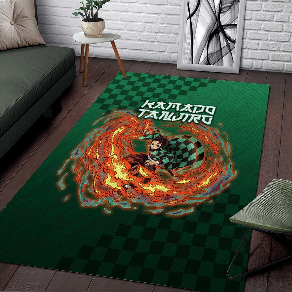Kamado Tanjiro Demon Slayer Area Rug Flame Burst Anime Checkered Style