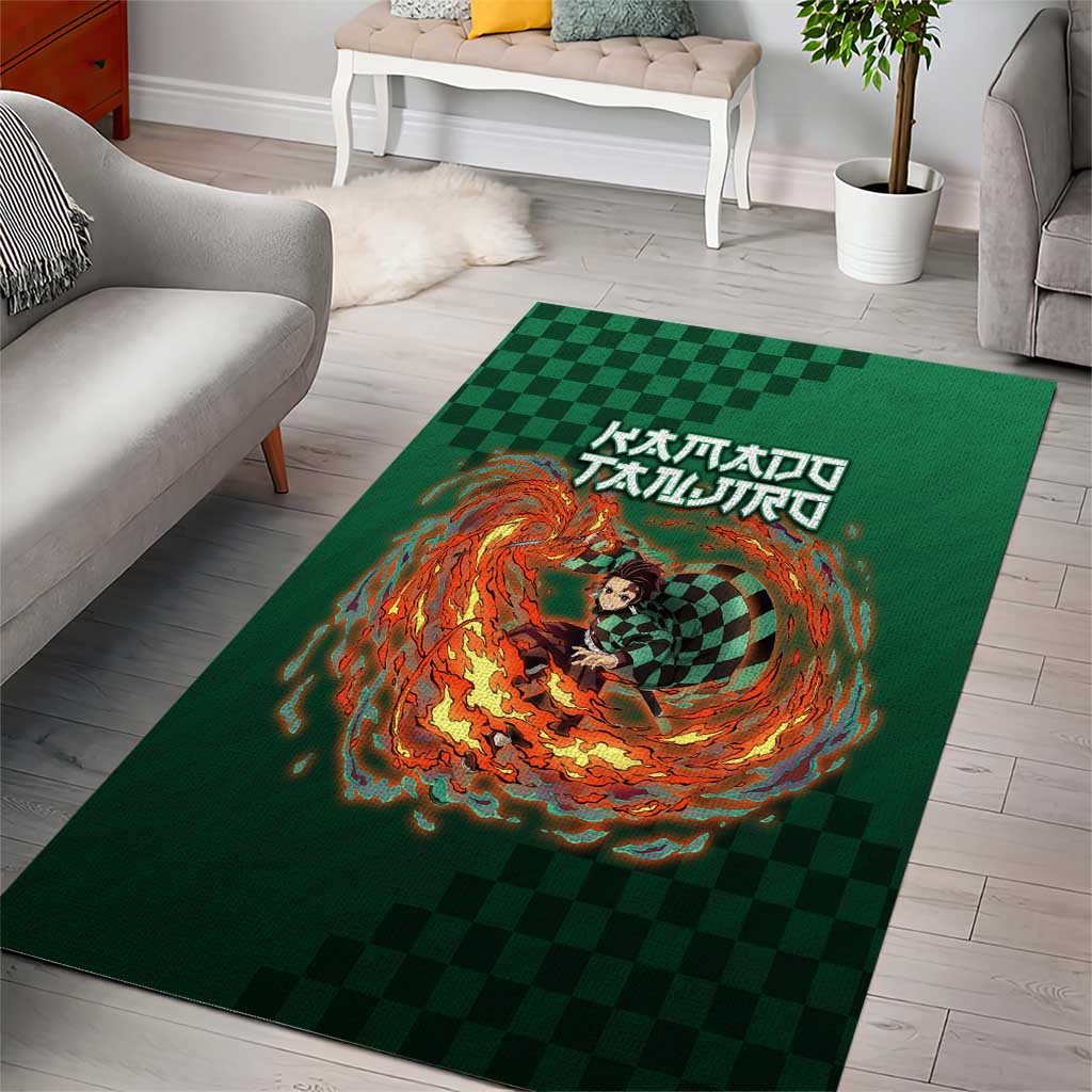 Kamado Tanjiro Demon Slayer Area Rug Flame Burst Anime Checkered Style