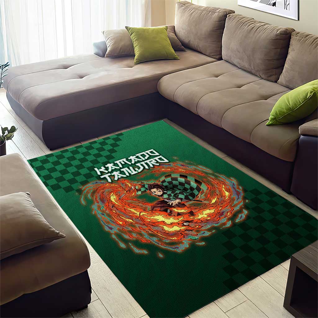 Kamado Tanjiro Demon Slayer Area Rug Flame Burst Anime Checkered Style