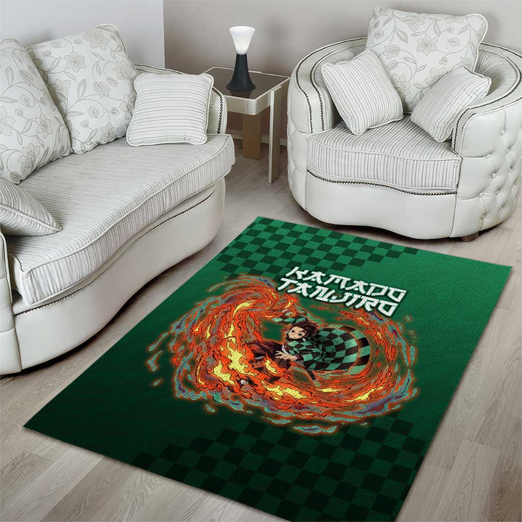 Kamado Tanjiro Demon Slayer Area Rug Flame Burst Anime Checkered Style