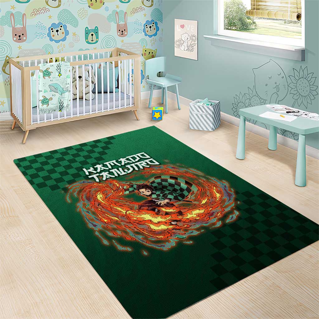 Kamado Tanjiro Demon Slayer Area Rug Flame Burst Anime Checkered Style