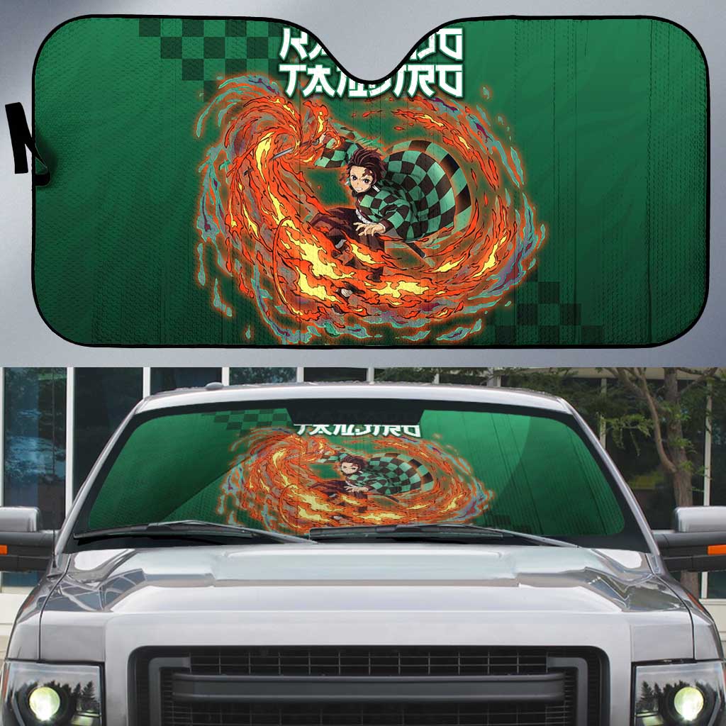 Kamado Tanjiro Demon Slayer Auto Sun Shade Flame Burst Anime Checkered Style