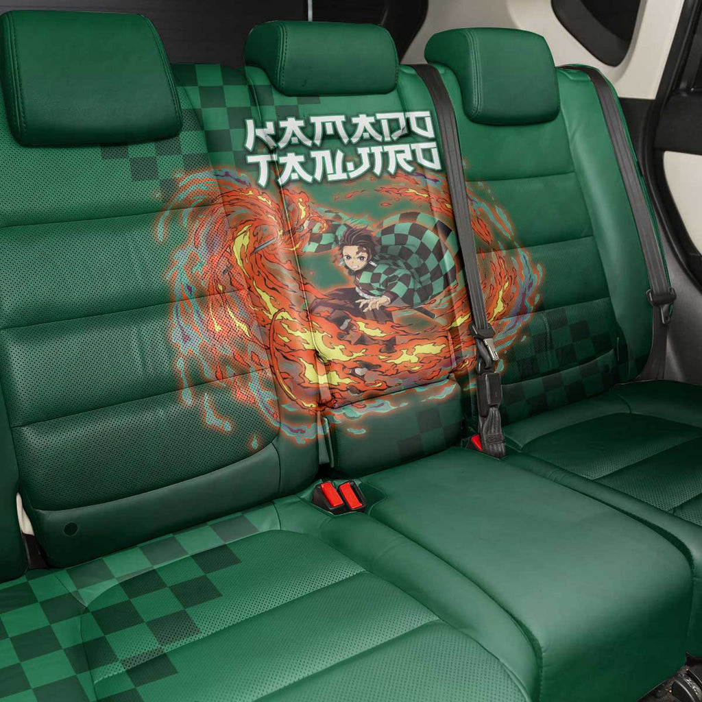 Kamado Tanjiro Demon Slayer Back Car Seat Cover Flame Burst Anime Checkered Style