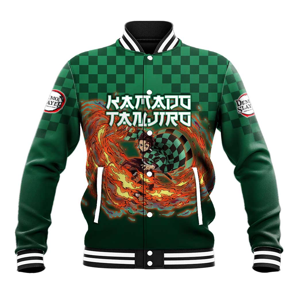 Kamado Tanjiro Demon Slayer Baseball Jacket Flame Burst Anime Checkered Style