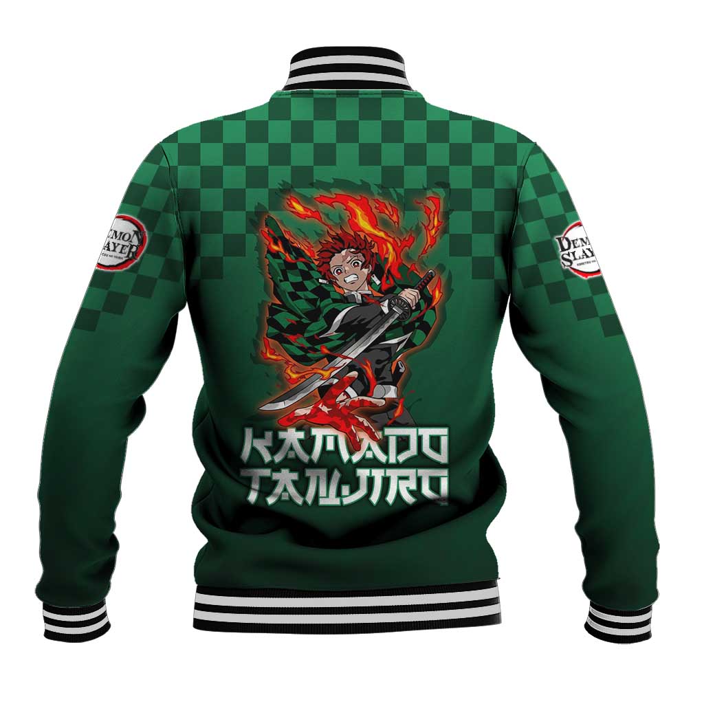 Kamado Tanjiro Demon Slayer Baseball Jacket Flame Burst Anime Checkered Style