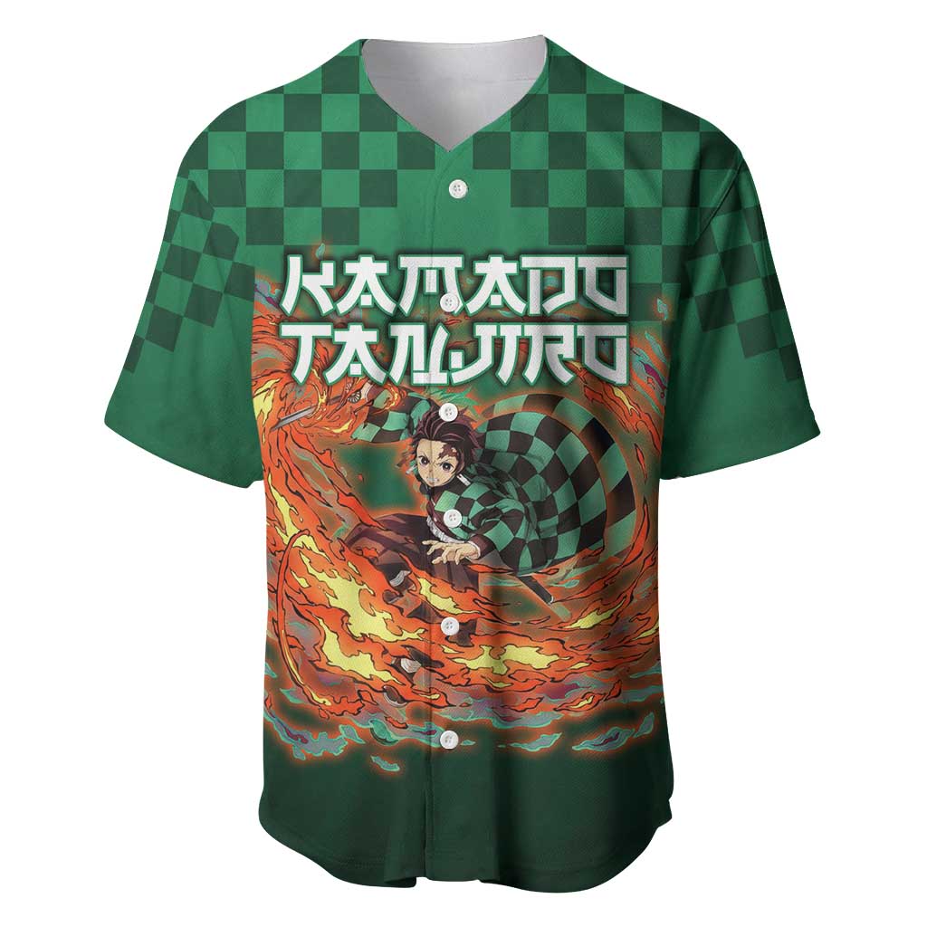 Kamado Tanjiro Demon Slayer Baseball Jersey Flame Burst Anime Checkered Style