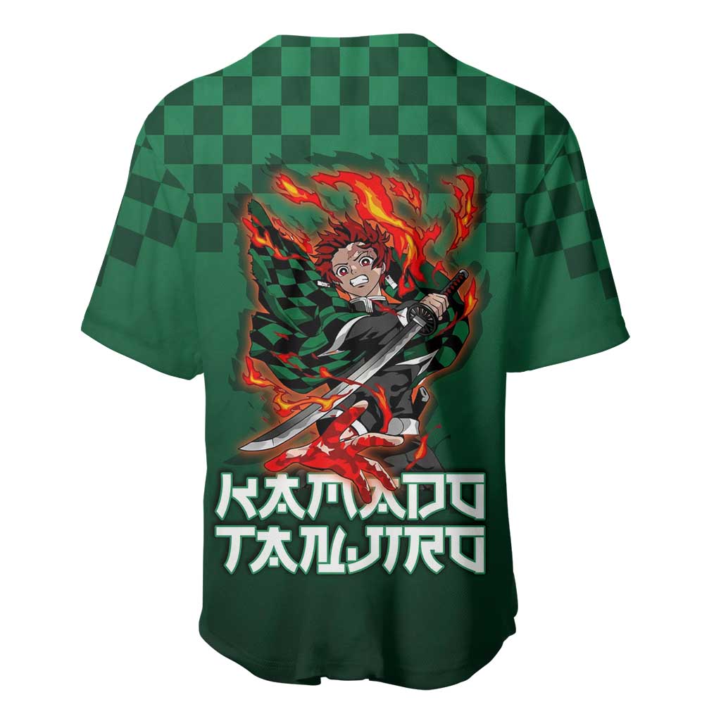 Kamado Tanjiro Demon Slayer Baseball Jersey Flame Burst Anime Checkered Style