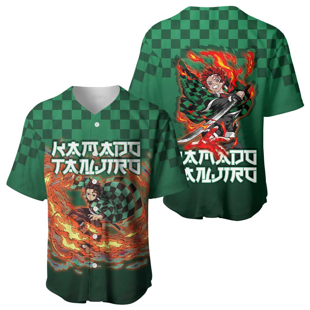 Kamado Tanjiro Demon Slayer Baseball Jersey Flame Burst Anime Checkered Style