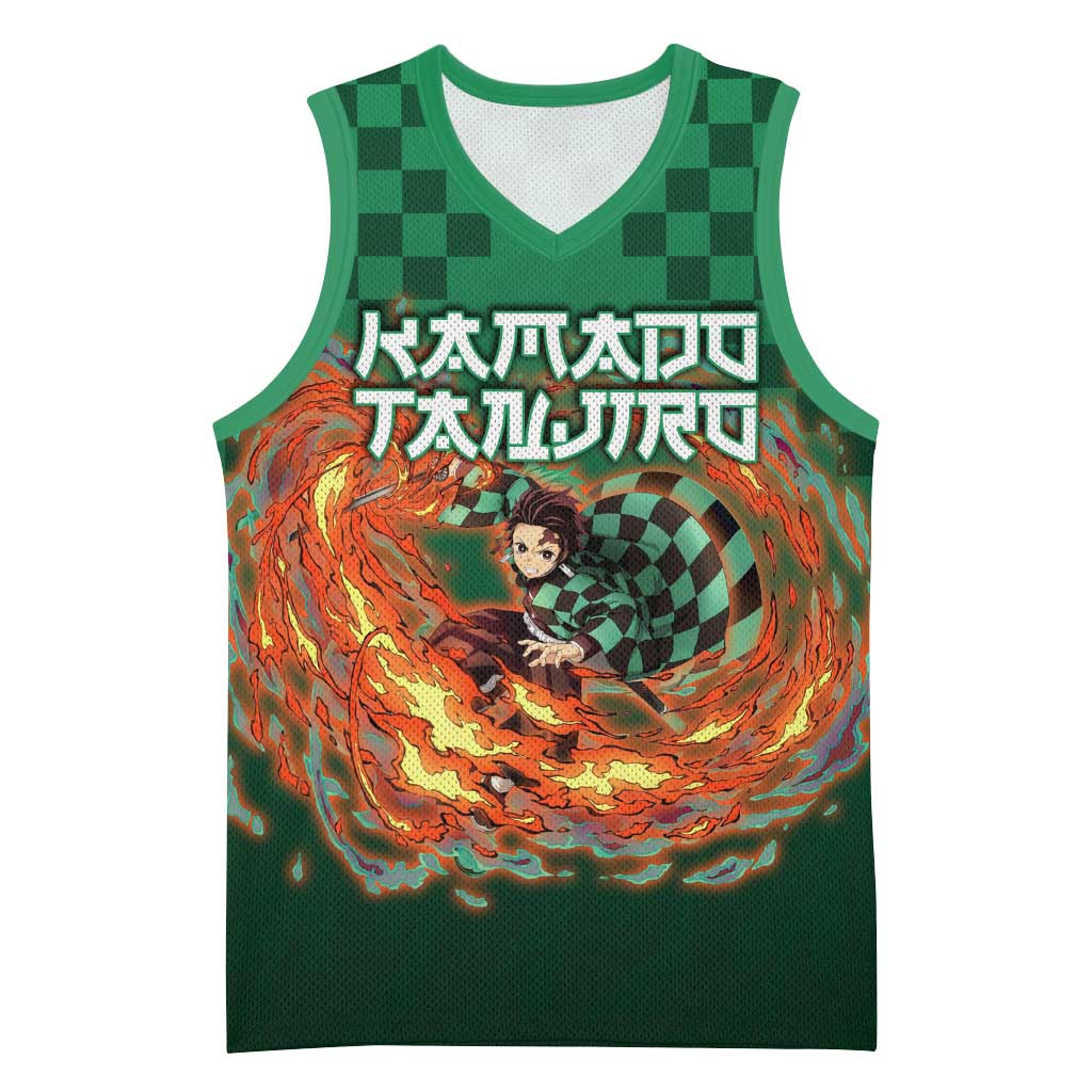 Kamado Tanjiro Demon Slayer Basketball Jersey Flame Burst Anime Checkered Style