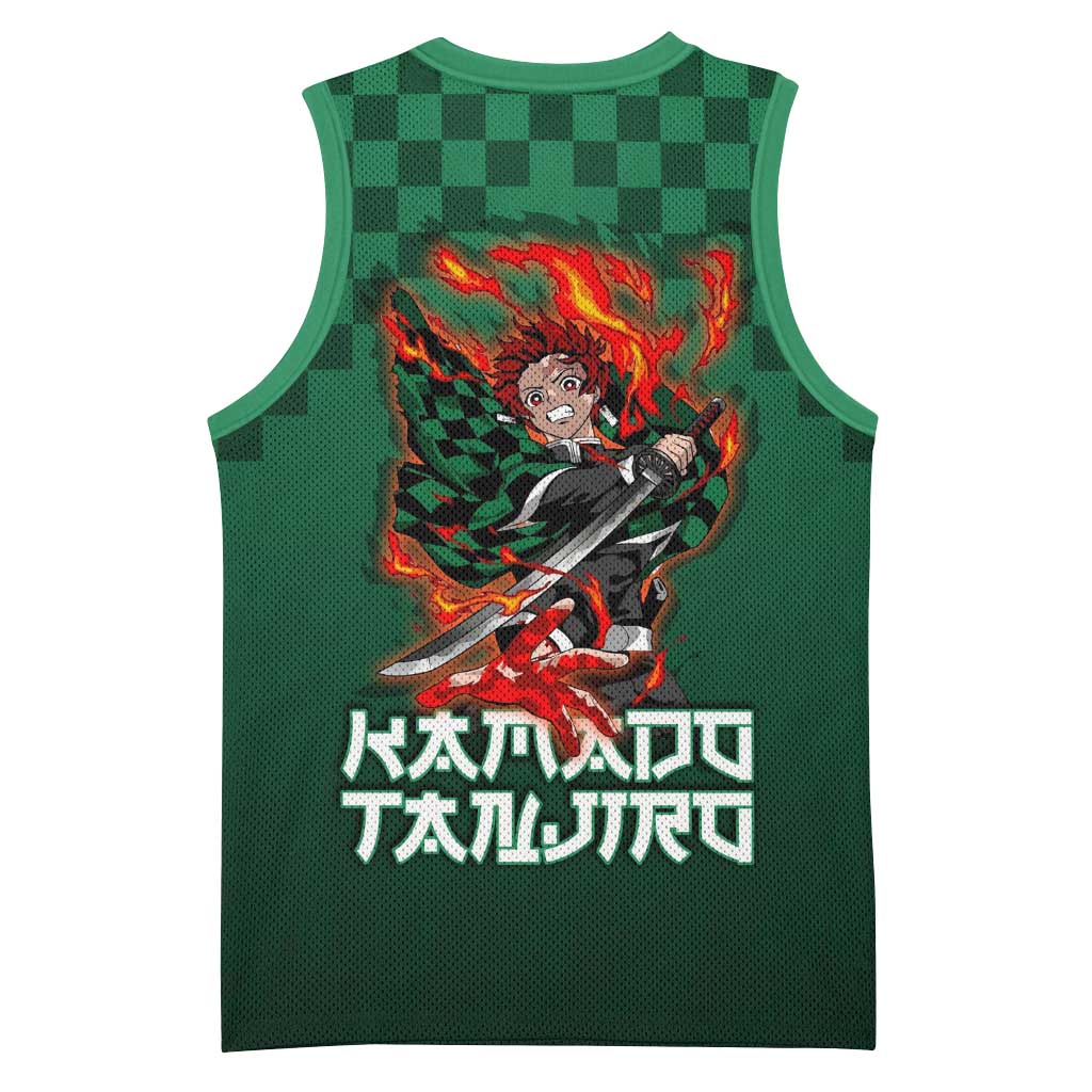 Kamado Tanjiro Demon Slayer Basketball Jersey Flame Burst Anime Checkered Style