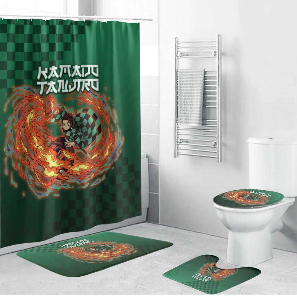 Kamado Tanjiro Demon Slayer Bathroom Set Flame Burst Anime Checkered Style