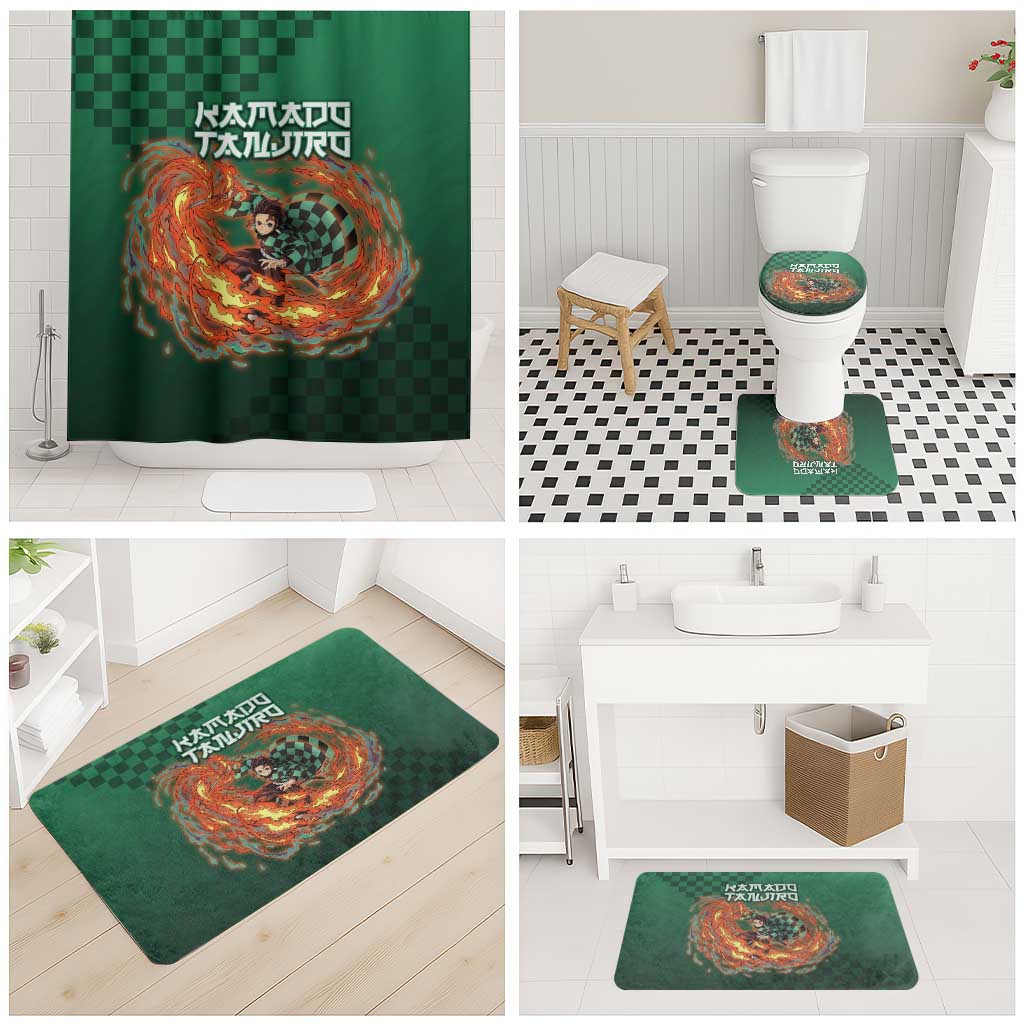 Kamado Tanjiro Demon Slayer Bathroom Set Flame Burst Anime Checkered Style