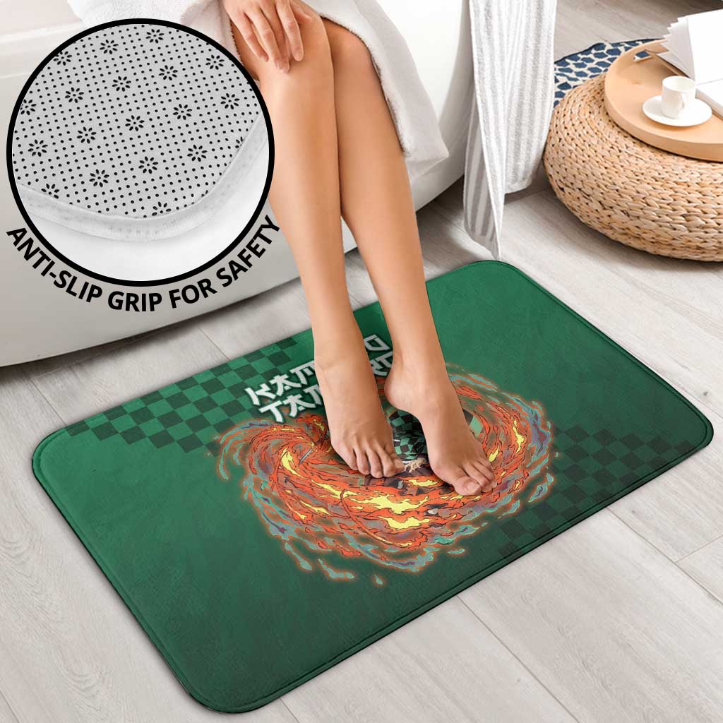 Kamado Tanjiro Demon Slayer Bathroom Set Flame Burst Anime Checkered Style