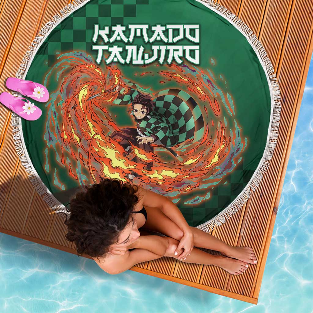 Kamado Tanjiro Demon Slayer Beach Blanket Flame Burst Anime Checkered Style