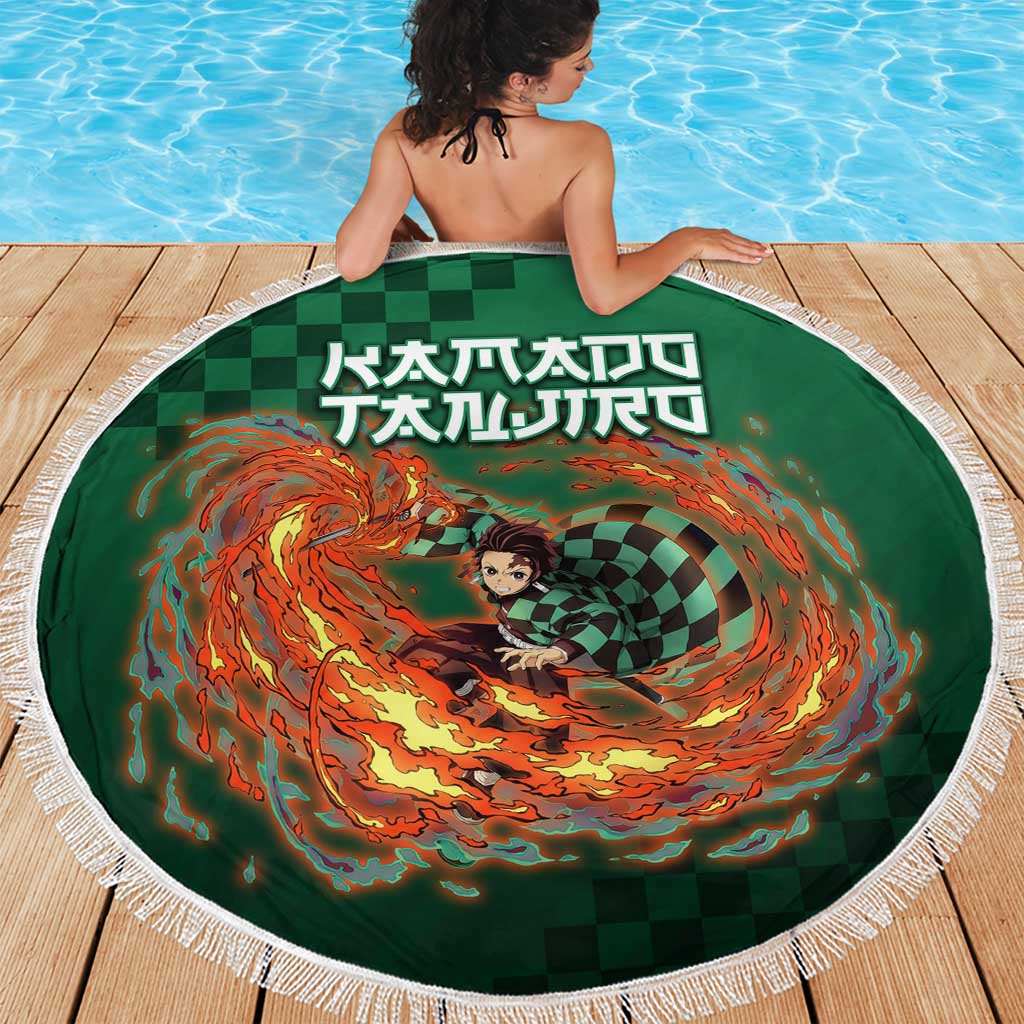 Kamado Tanjiro Demon Slayer Beach Blanket Flame Burst Anime Checkered Style
