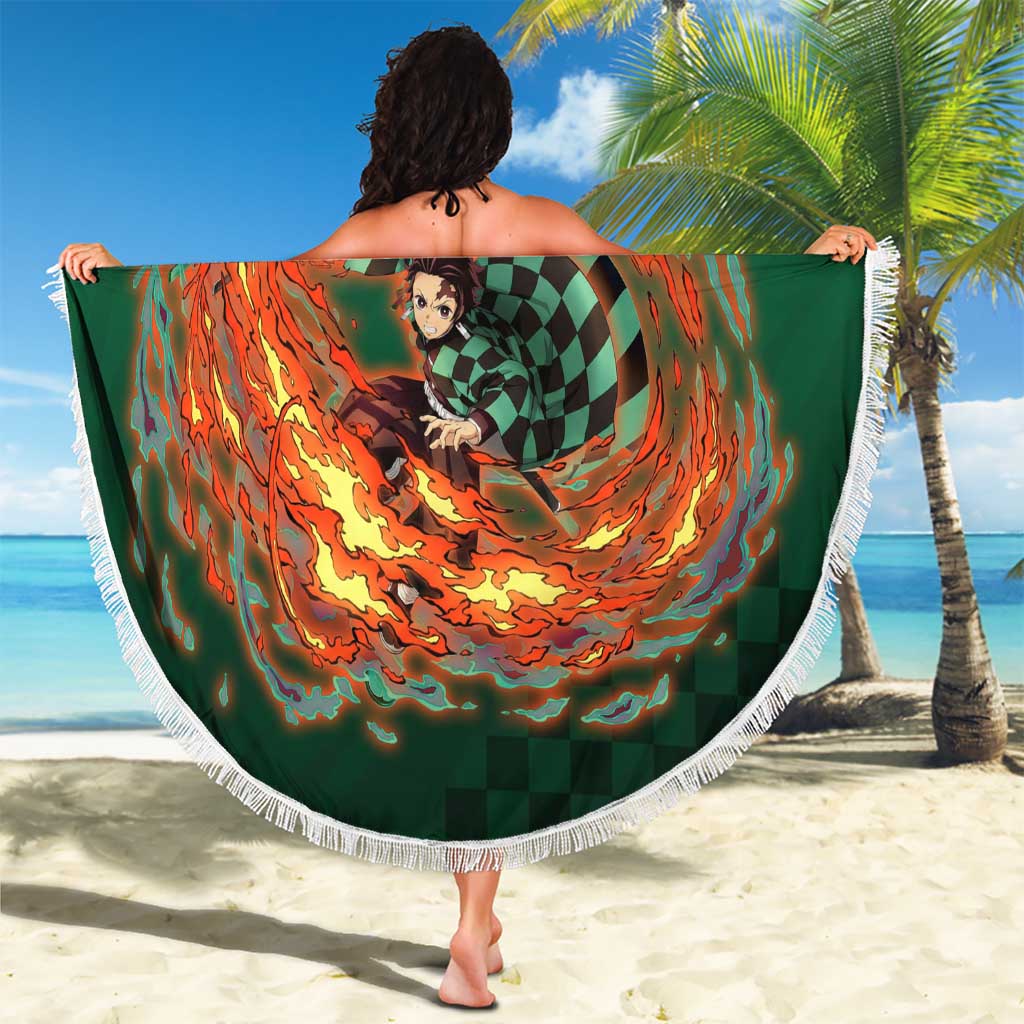 Kamado Tanjiro Demon Slayer Beach Blanket Flame Burst Anime Checkered Style