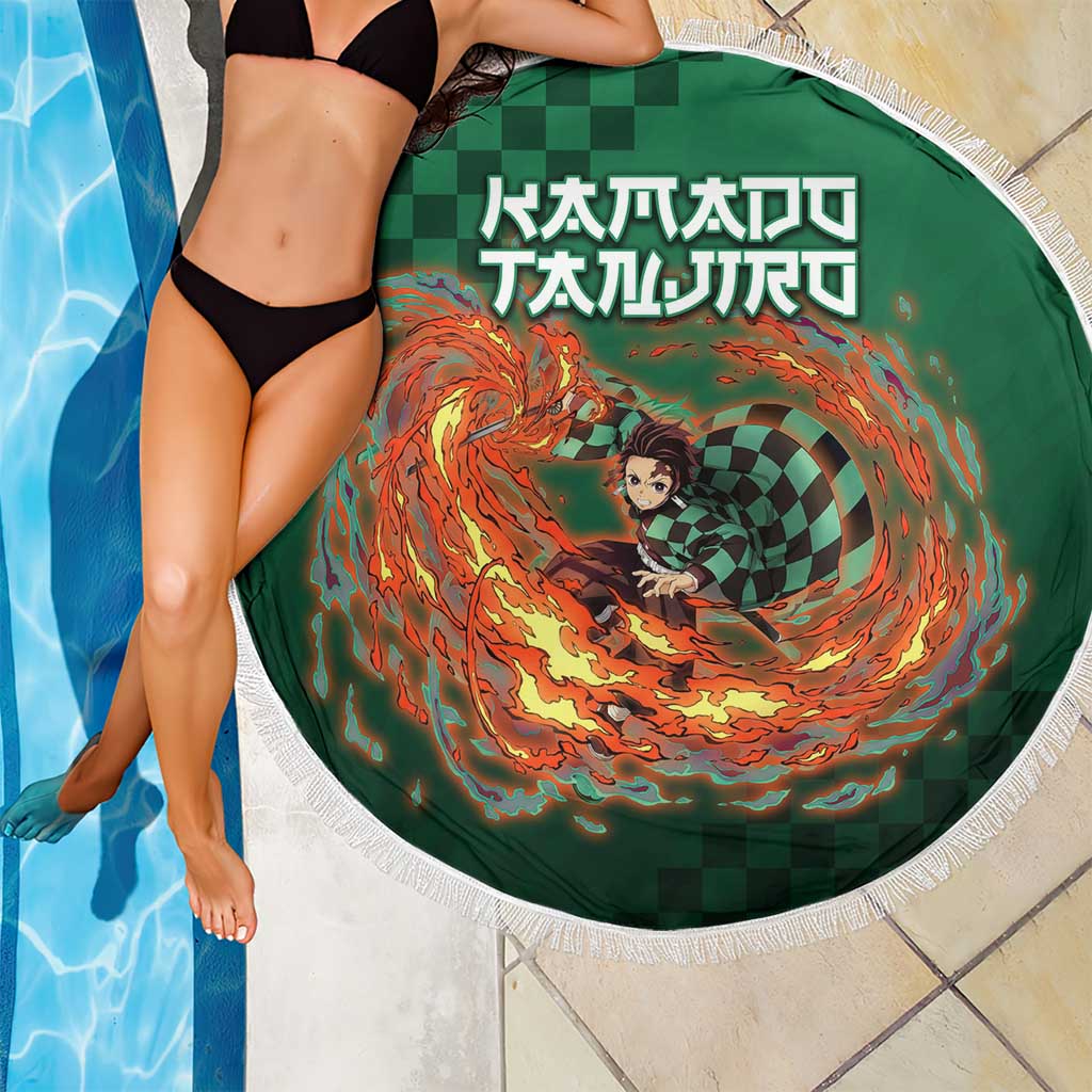 Kamado Tanjiro Demon Slayer Beach Blanket Flame Burst Anime Checkered Style