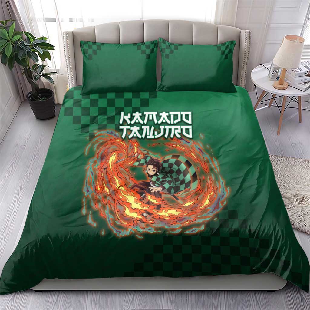 Kamado Tanjiro Demon Slayer Bedding Set Flame Burst Anime Checkered Style