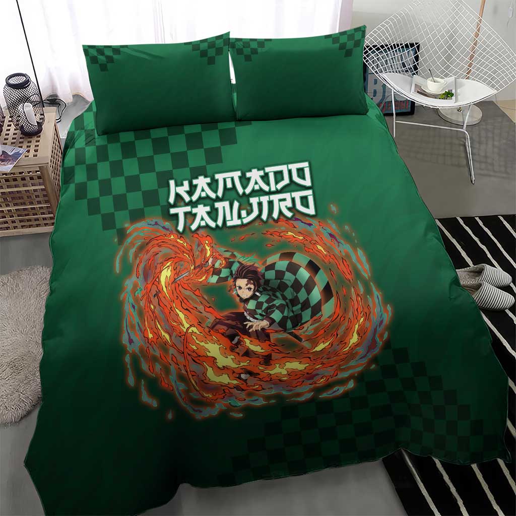 Kamado Tanjiro Demon Slayer Bedding Set Flame Burst Anime Checkered Style