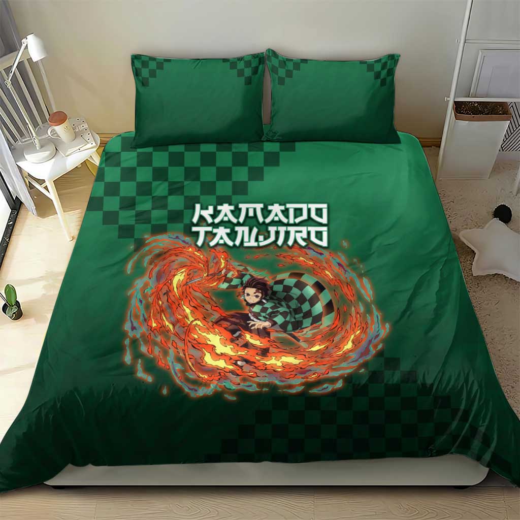 Kamado Tanjiro Demon Slayer Bedding Set Flame Burst Anime Checkered Style