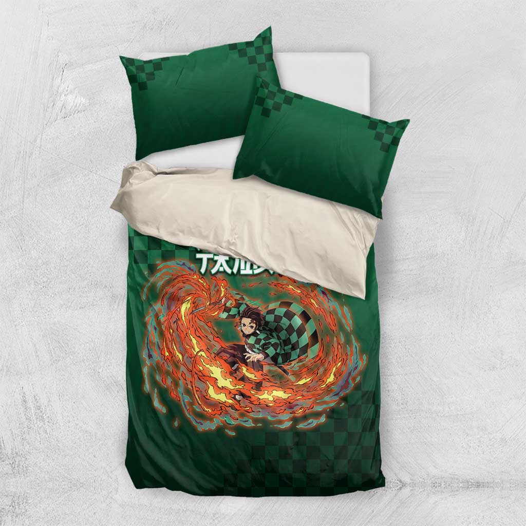 Kamado Tanjiro Demon Slayer Bedding Set Flame Burst Anime Checkered Style