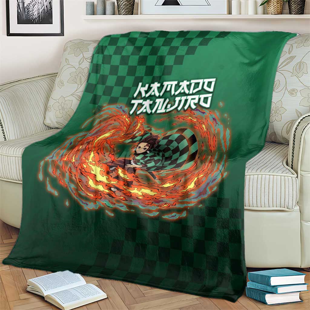 Kamado Tanjiro Demon Slayer Blanket Flame Burst Anime Checkered Style