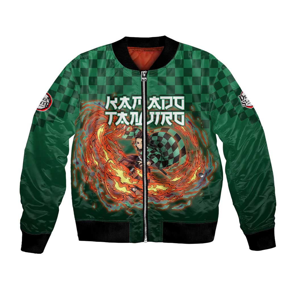 Kamado Tanjiro Demon Slayer Bomber Jacket Flame Burst Anime Checkered Style