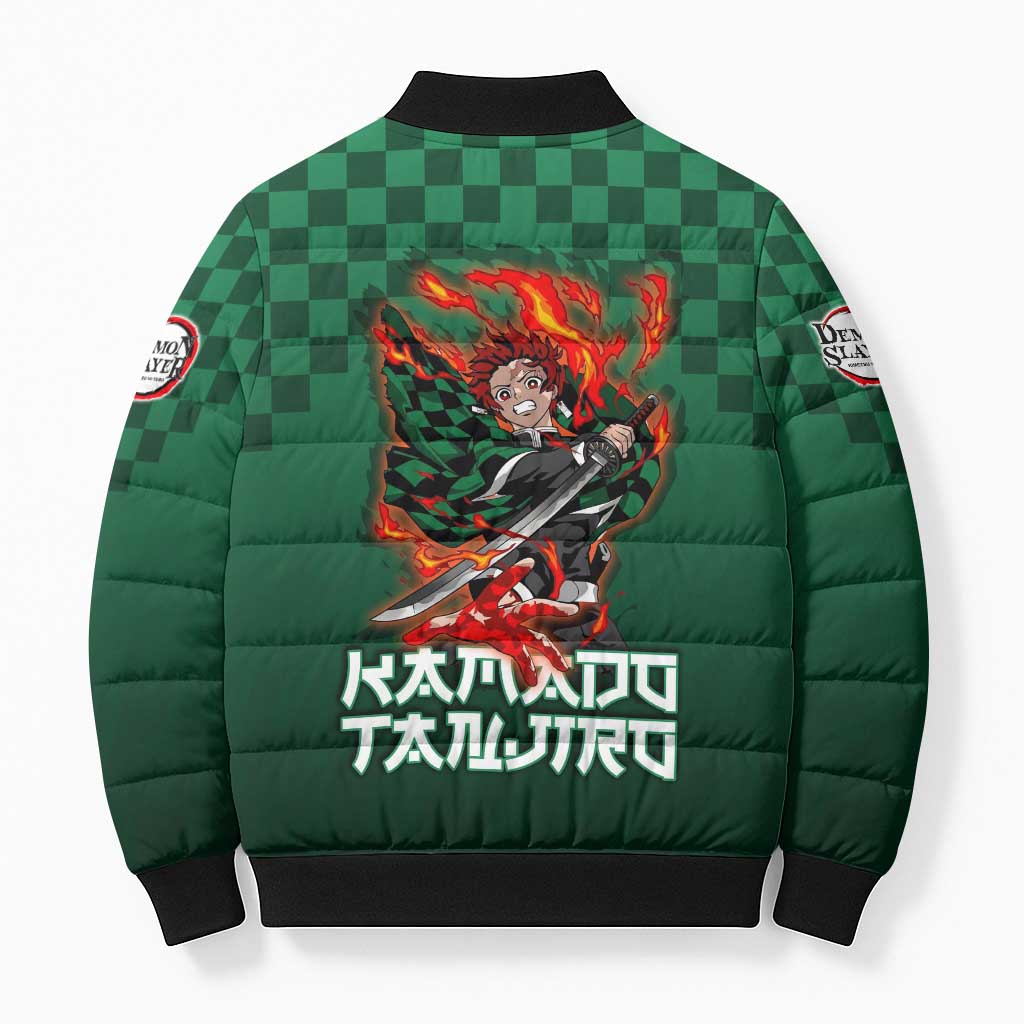 Kamado Tanjiro Demon Slayer Bomber Puffer Jacket Flame Burst Anime Checkered Style
