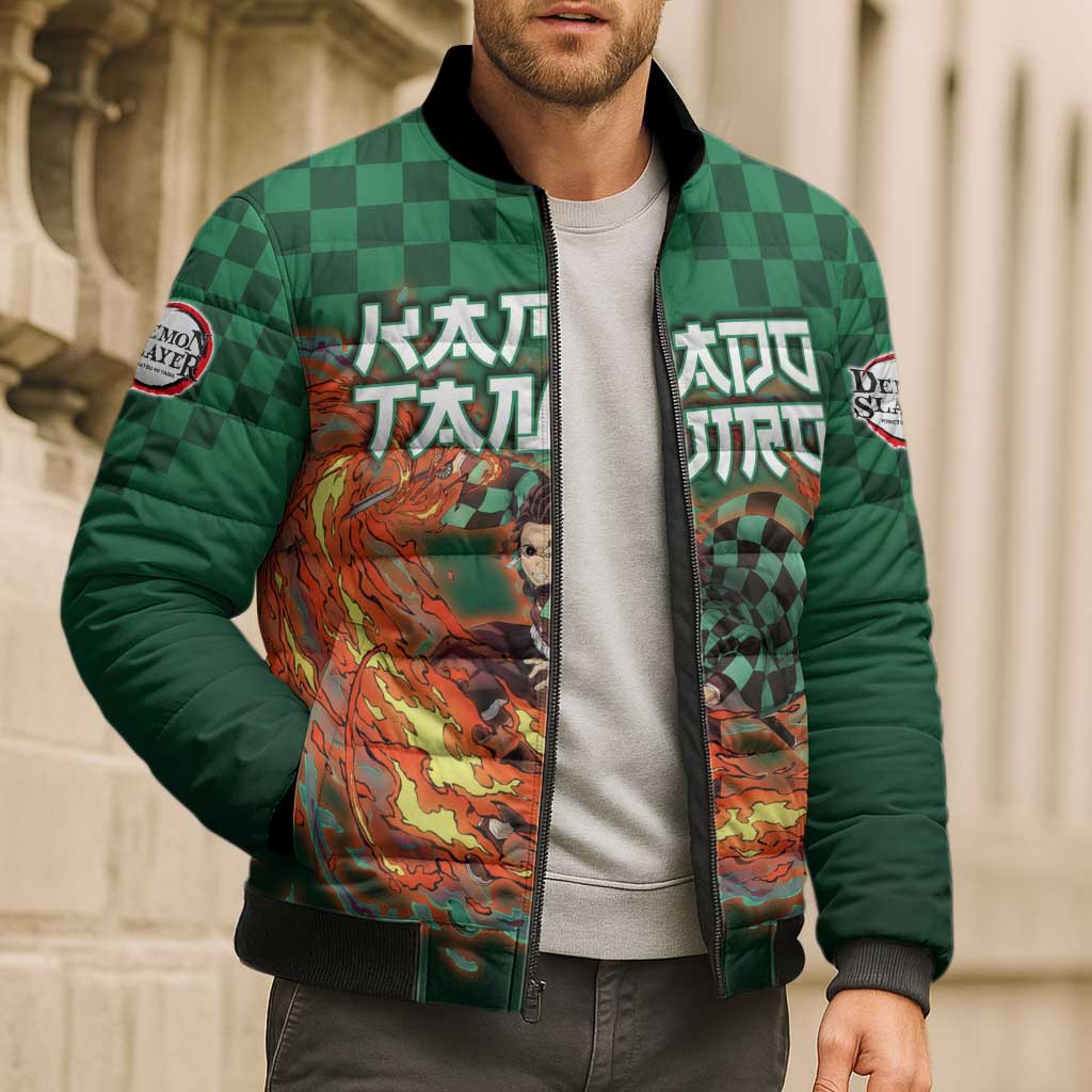 Kamado Tanjiro Demon Slayer Bomber Puffer Jacket Flame Burst Anime Checkered Style