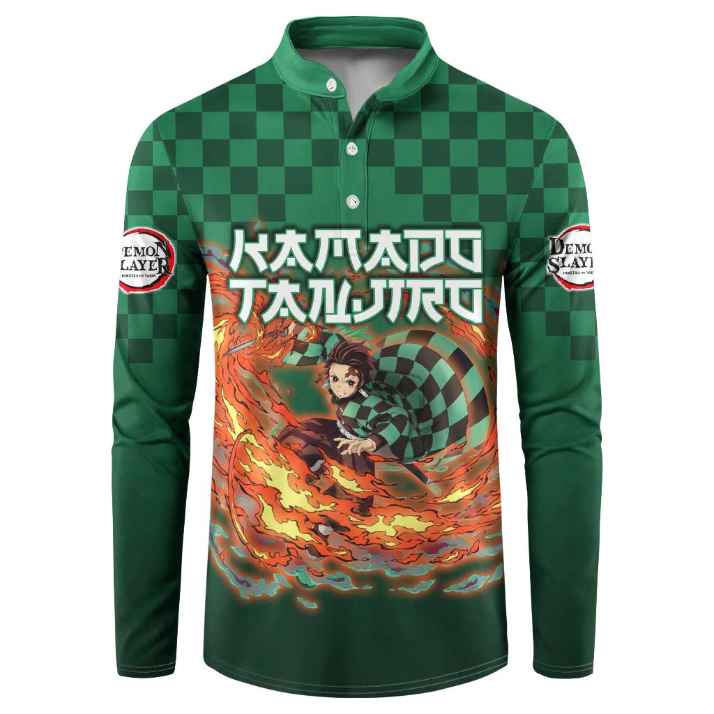 Kamado Tanjiro Demon Slayer Button Sweatshirt Flame Burst Anime Checkered Style