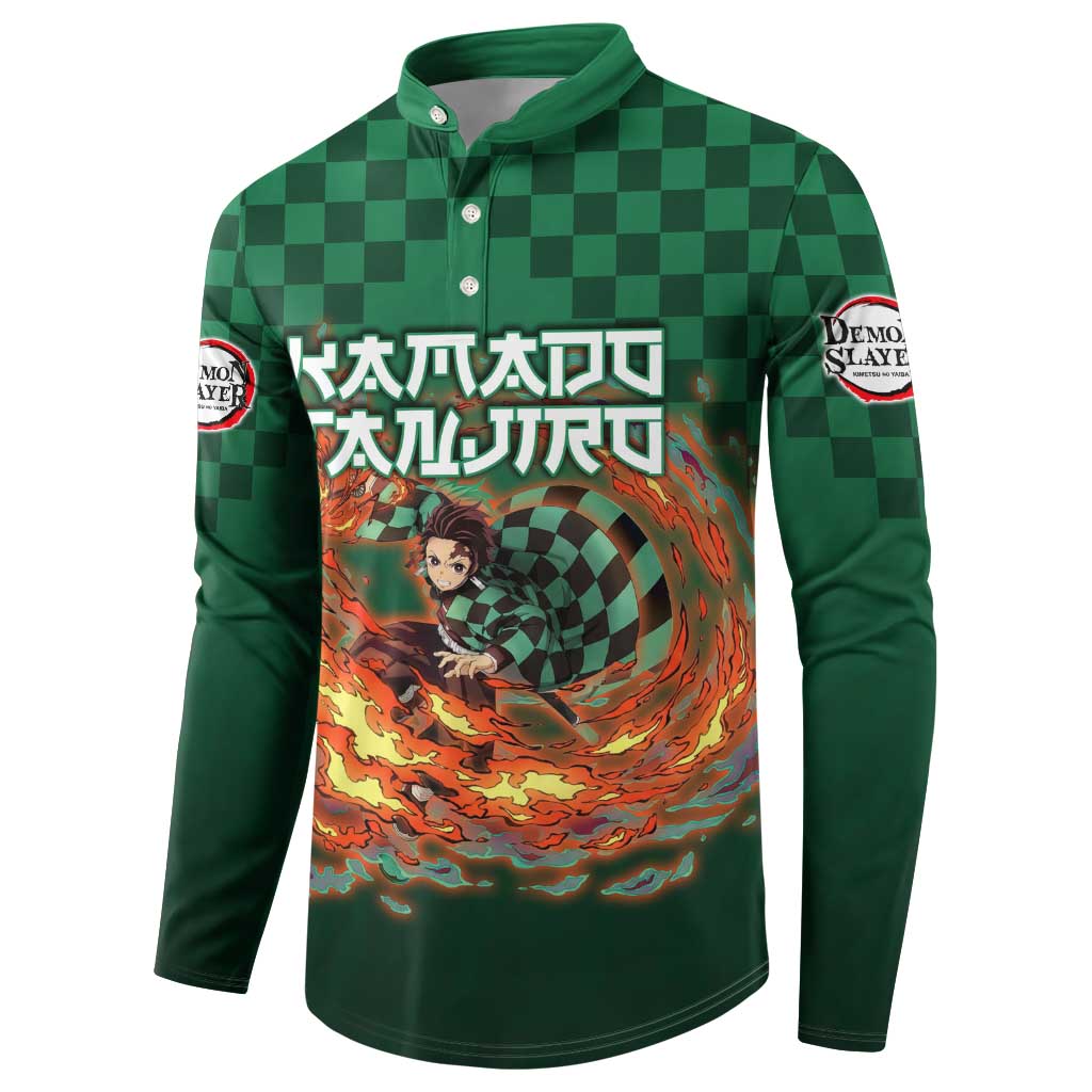 Kamado Tanjiro Demon Slayer Button Sweatshirt Flame Burst Anime Checkered Style