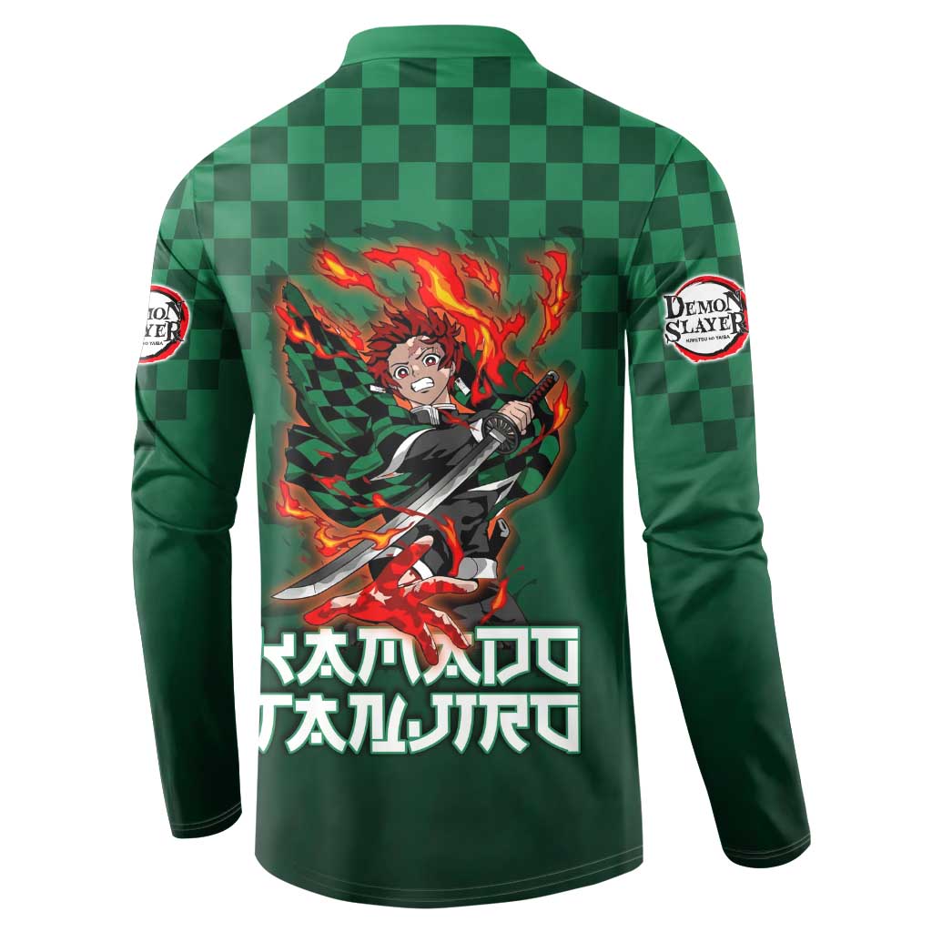 Kamado Tanjiro Demon Slayer Button Sweatshirt Flame Burst Anime Checkered Style