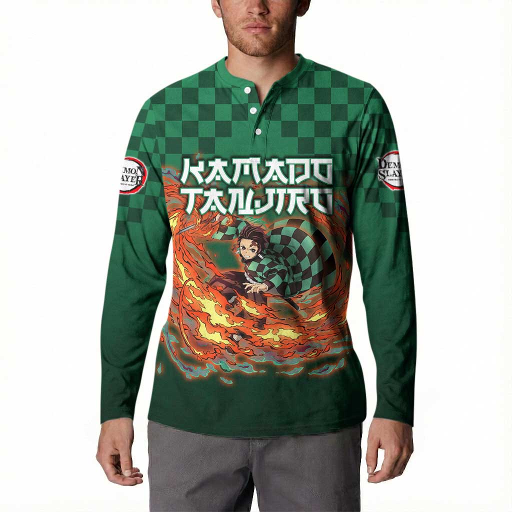 Kamado Tanjiro Demon Slayer Button Sweatshirt Flame Burst Anime Checkered Style