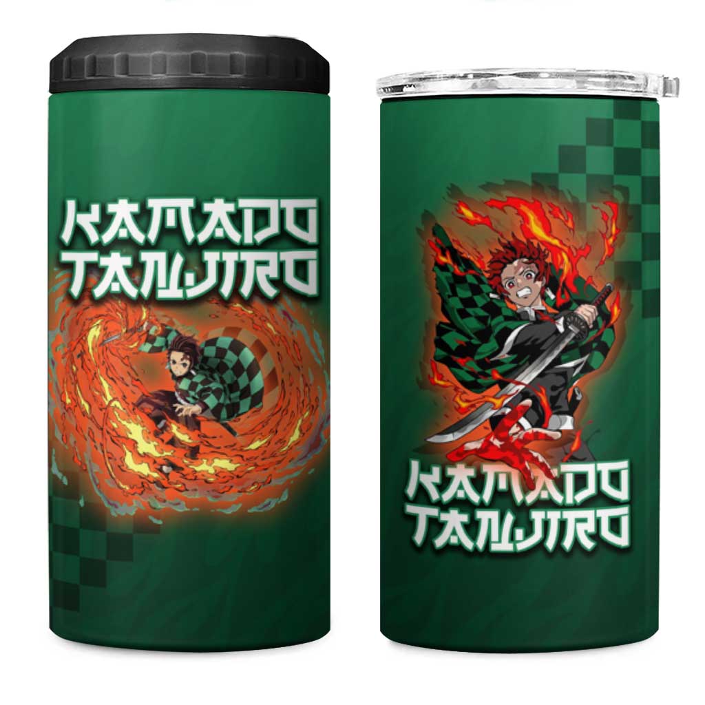 Kamado Tanjiro Demon Slayer 4 in 1 Can Cooler Tumbler Flame Burst Anime Checkered Style