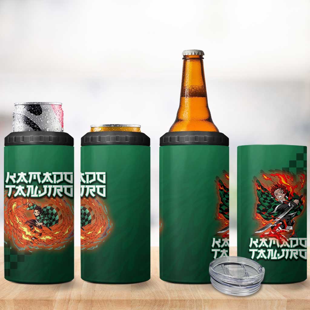 Kamado Tanjiro Demon Slayer 4 in 1 Can Cooler Tumbler Flame Burst Anime Checkered Style