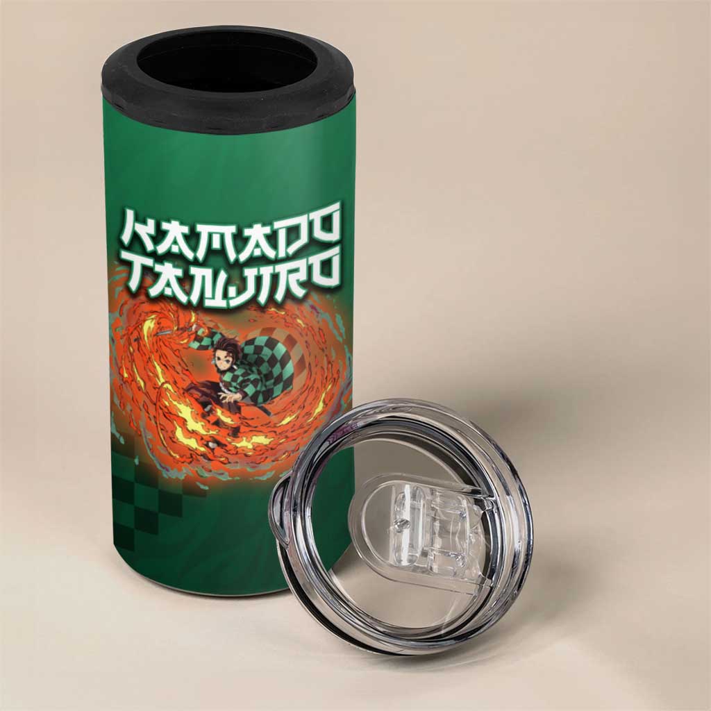 Kamado Tanjiro Demon Slayer 4 in 1 Can Cooler Tumbler Flame Burst Anime Checkered Style
