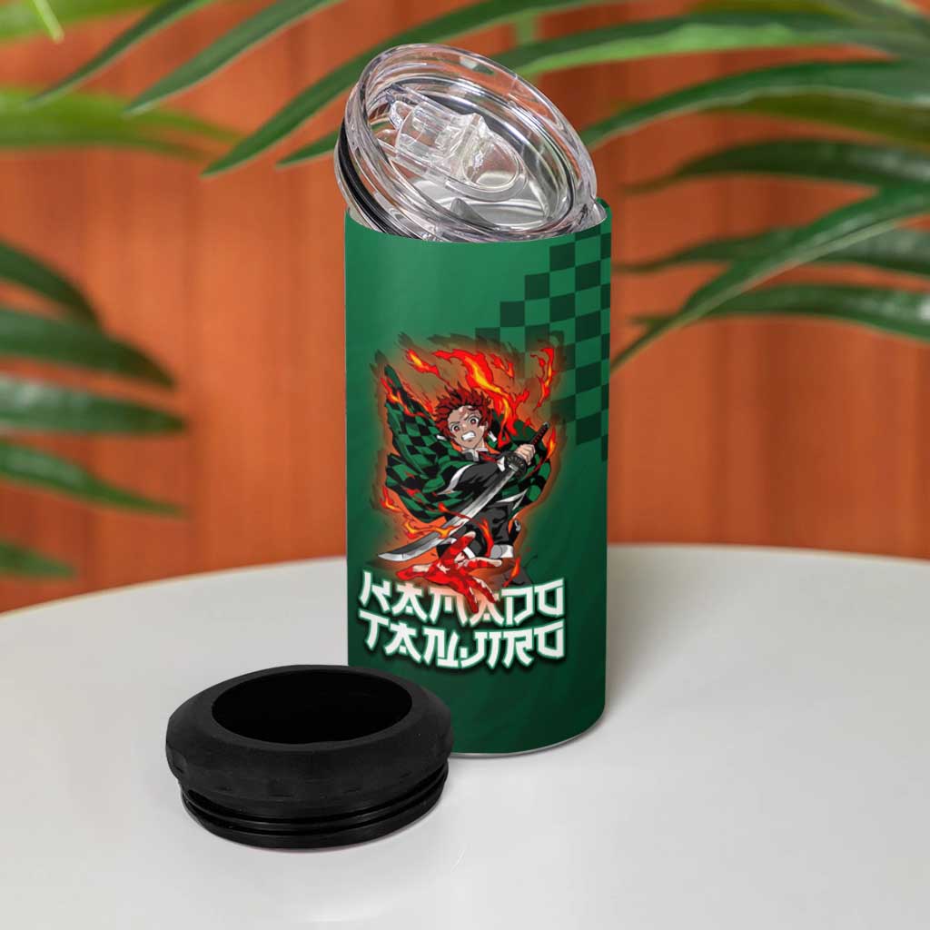 Kamado Tanjiro Demon Slayer 4 in 1 Can Cooler Tumbler Flame Burst Anime Checkered Style