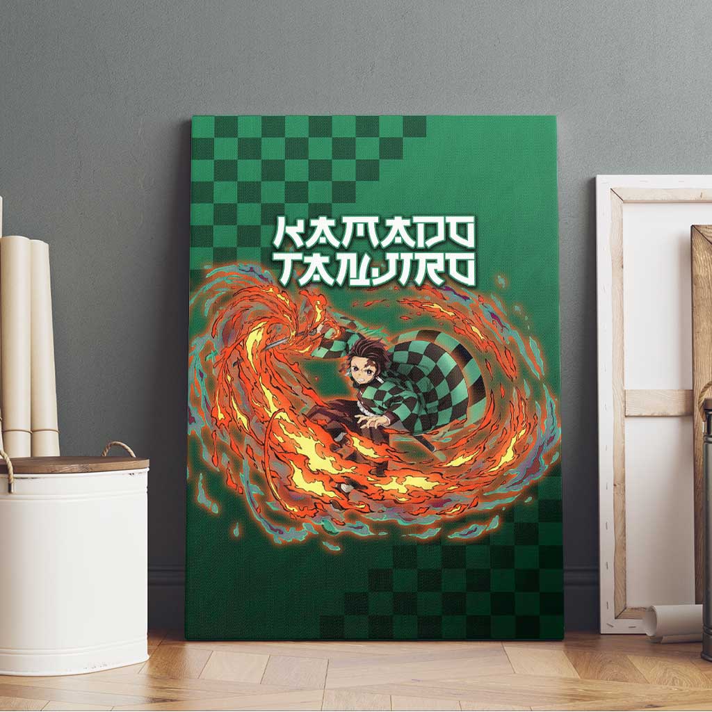 Kamado Tanjiro Demon Slayer Canvas Wall Art Flame Burst Anime Checkered Style