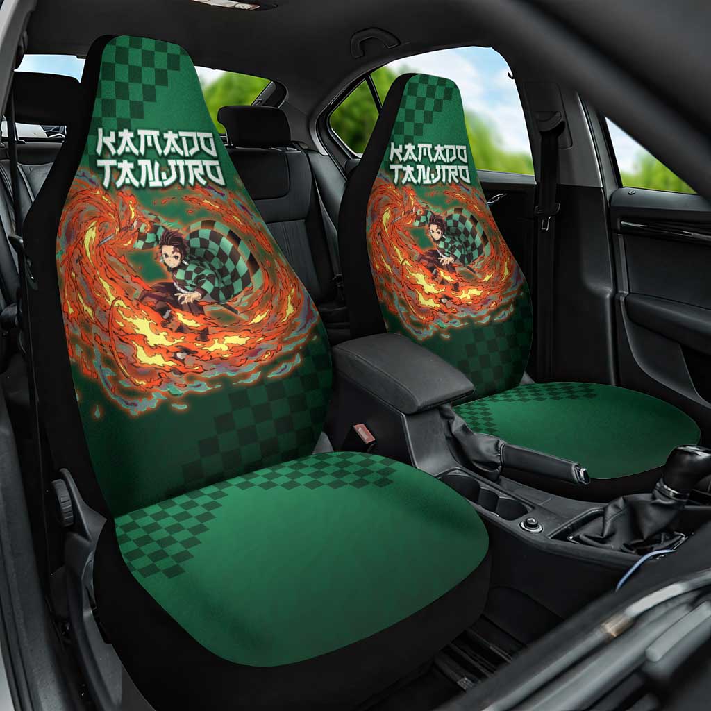 Kamado Tanjiro Demon Slayer Car Seat Cover Flame Burst Anime Checkered Style