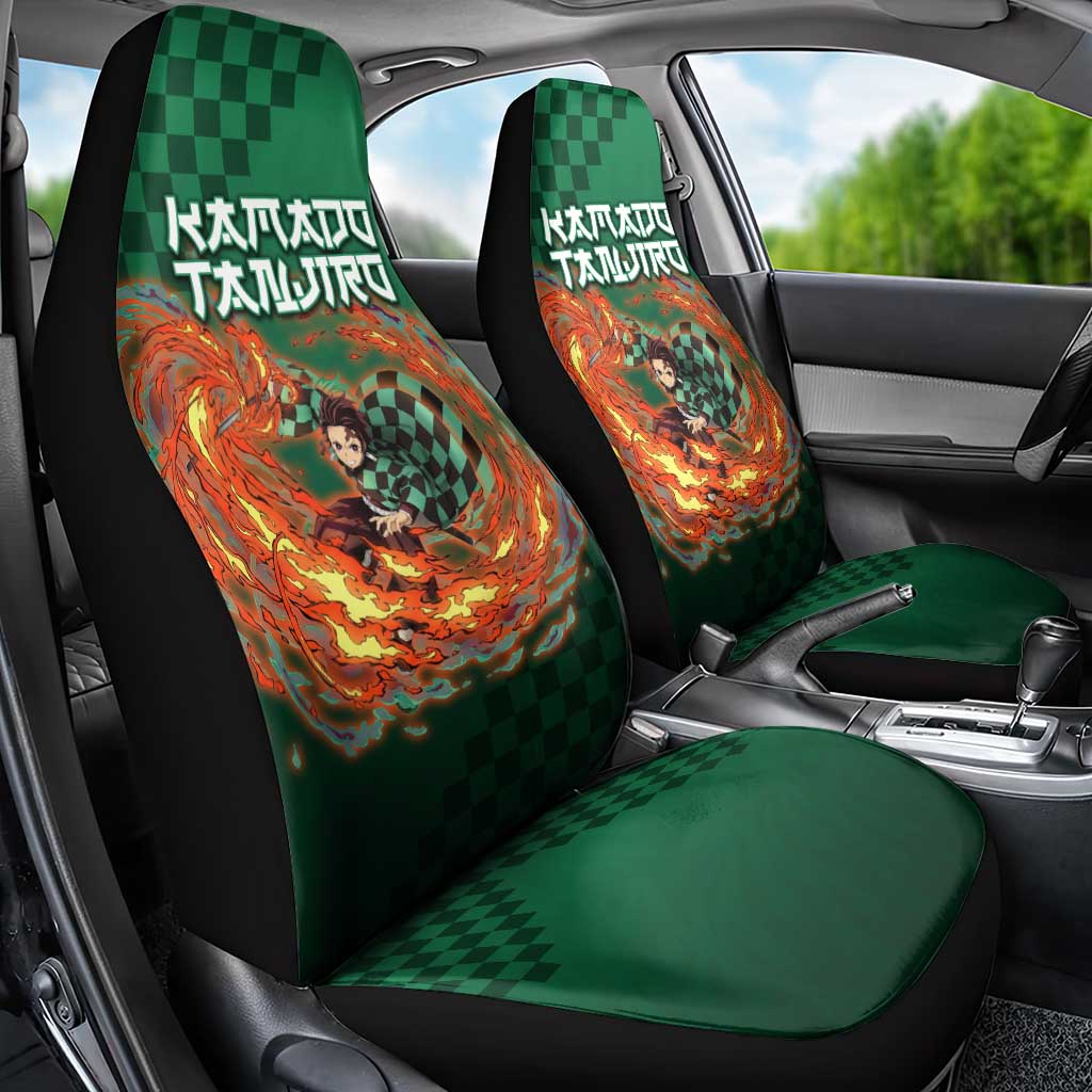 Kamado Tanjiro Demon Slayer Car Seat Cover Flame Burst Anime Checkered Style