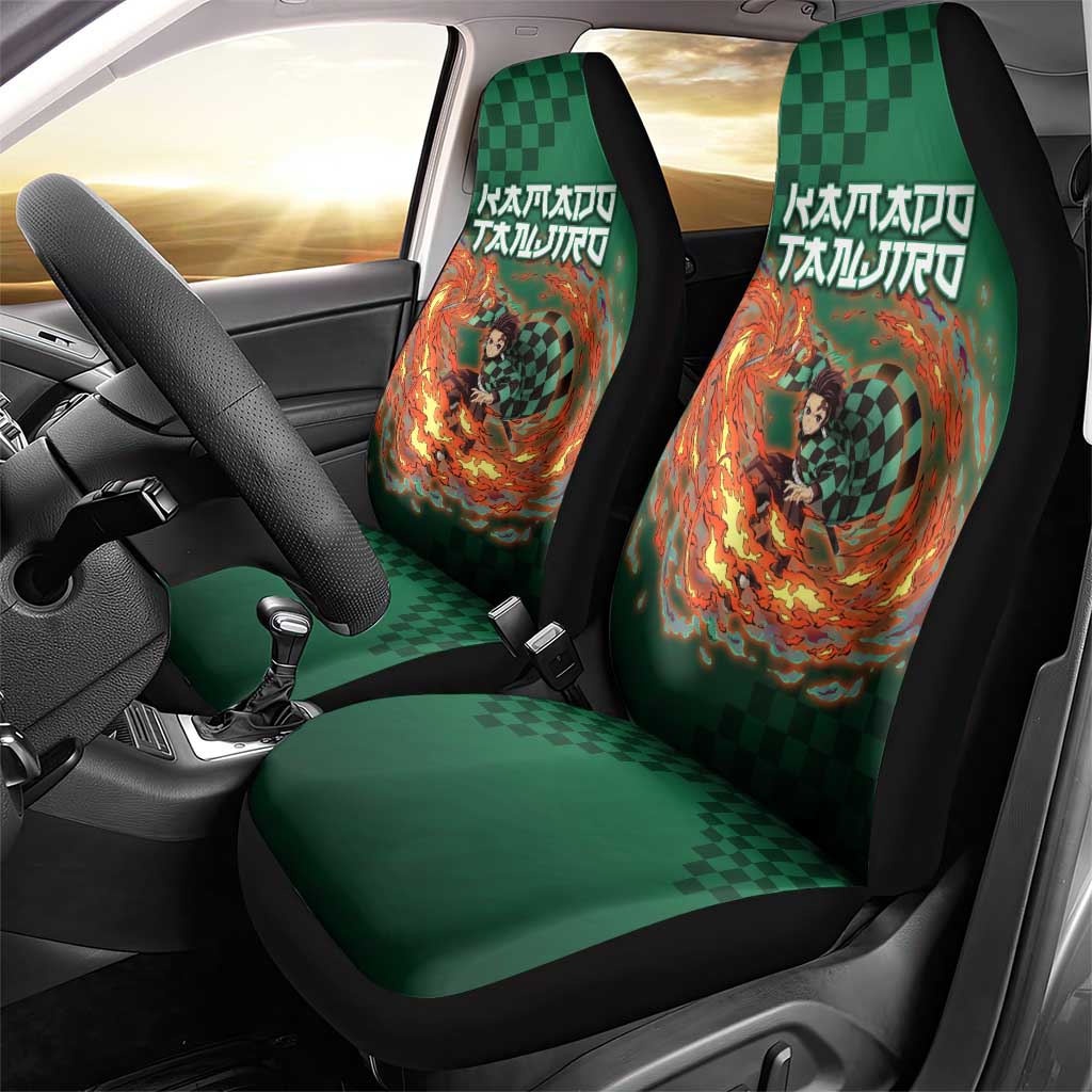 Kamado Tanjiro Demon Slayer Car Seat Cover Flame Burst Anime Checkered Style