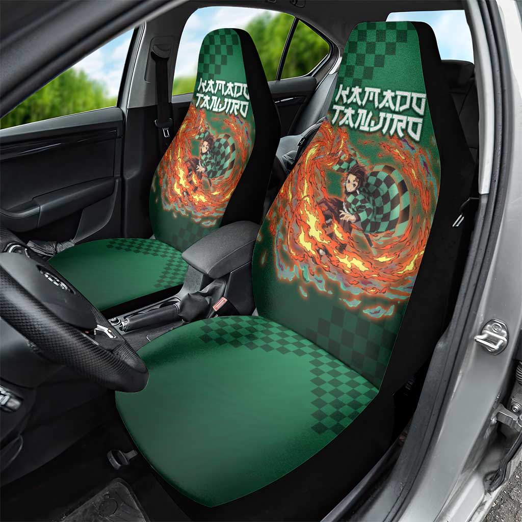 Kamado Tanjiro Demon Slayer Car Seat Cover Flame Burst Anime Checkered Style