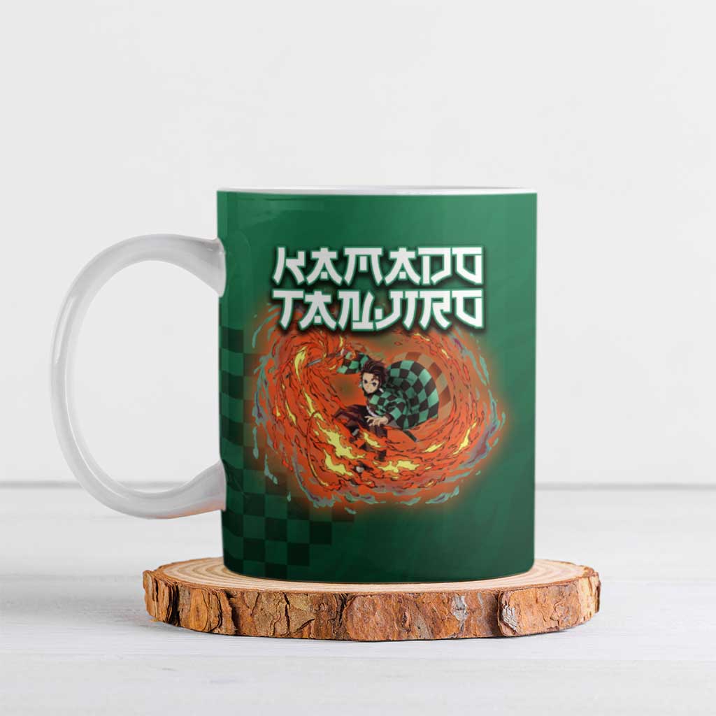 Kamado Tanjiro Demon Slayer Ceramic Mug Flame Burst Anime Checkered Style