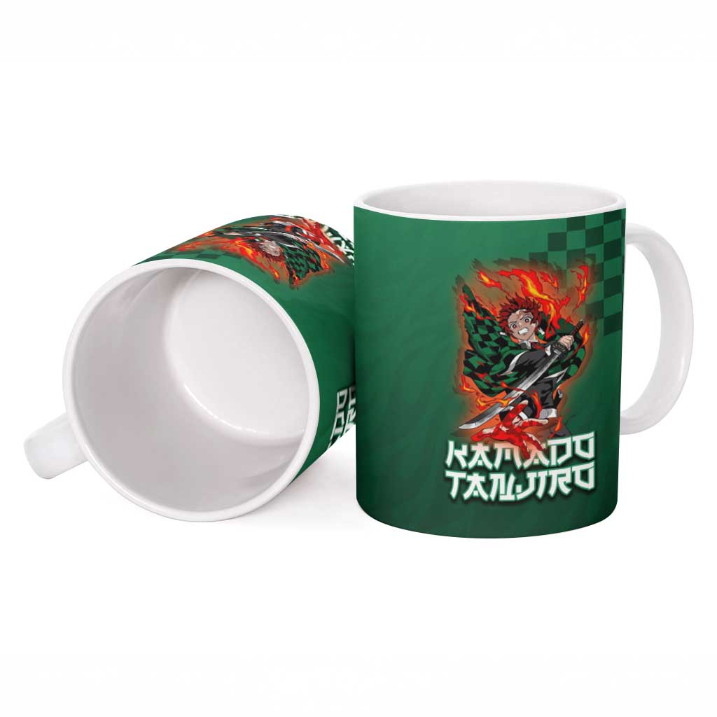 Kamado Tanjiro Demon Slayer Ceramic Mug Flame Burst Anime Checkered Style