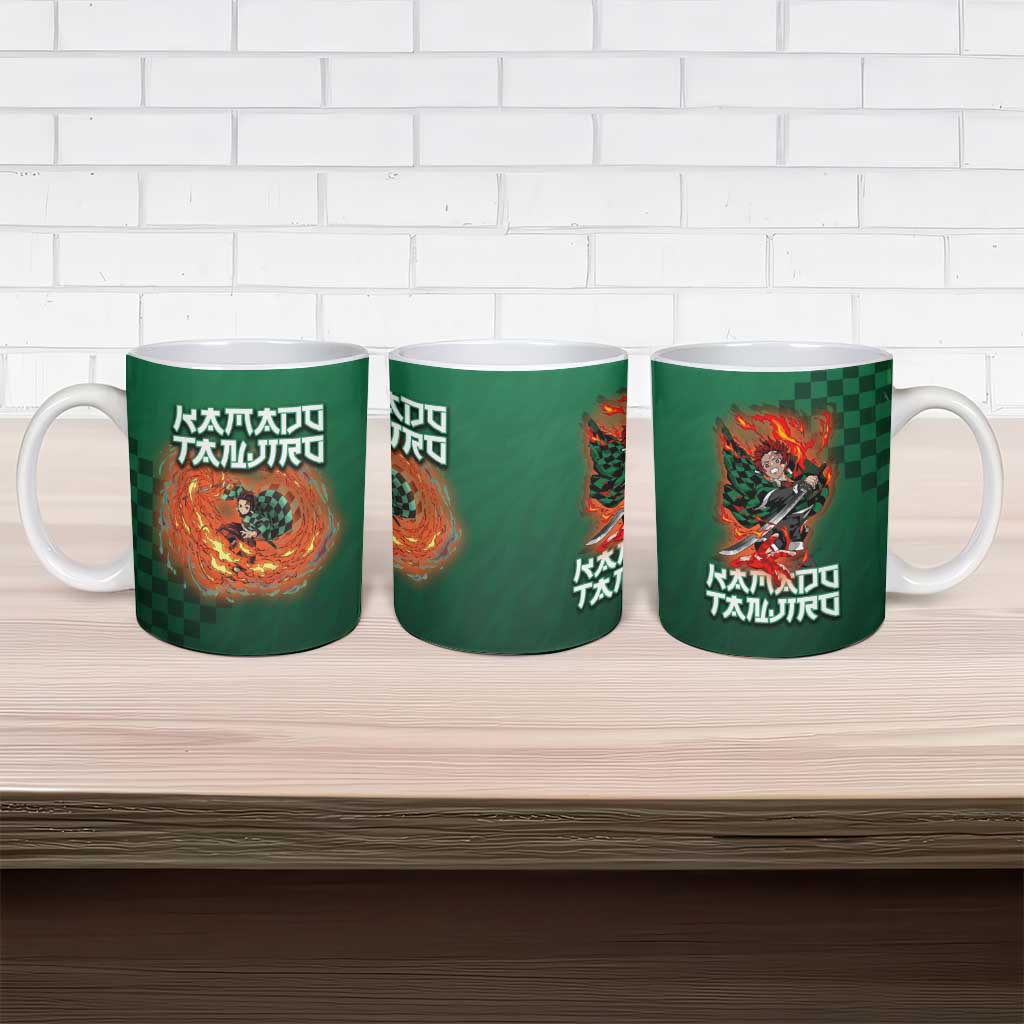 Kamado Tanjiro Demon Slayer Ceramic Mug Flame Burst Anime Checkered Style
