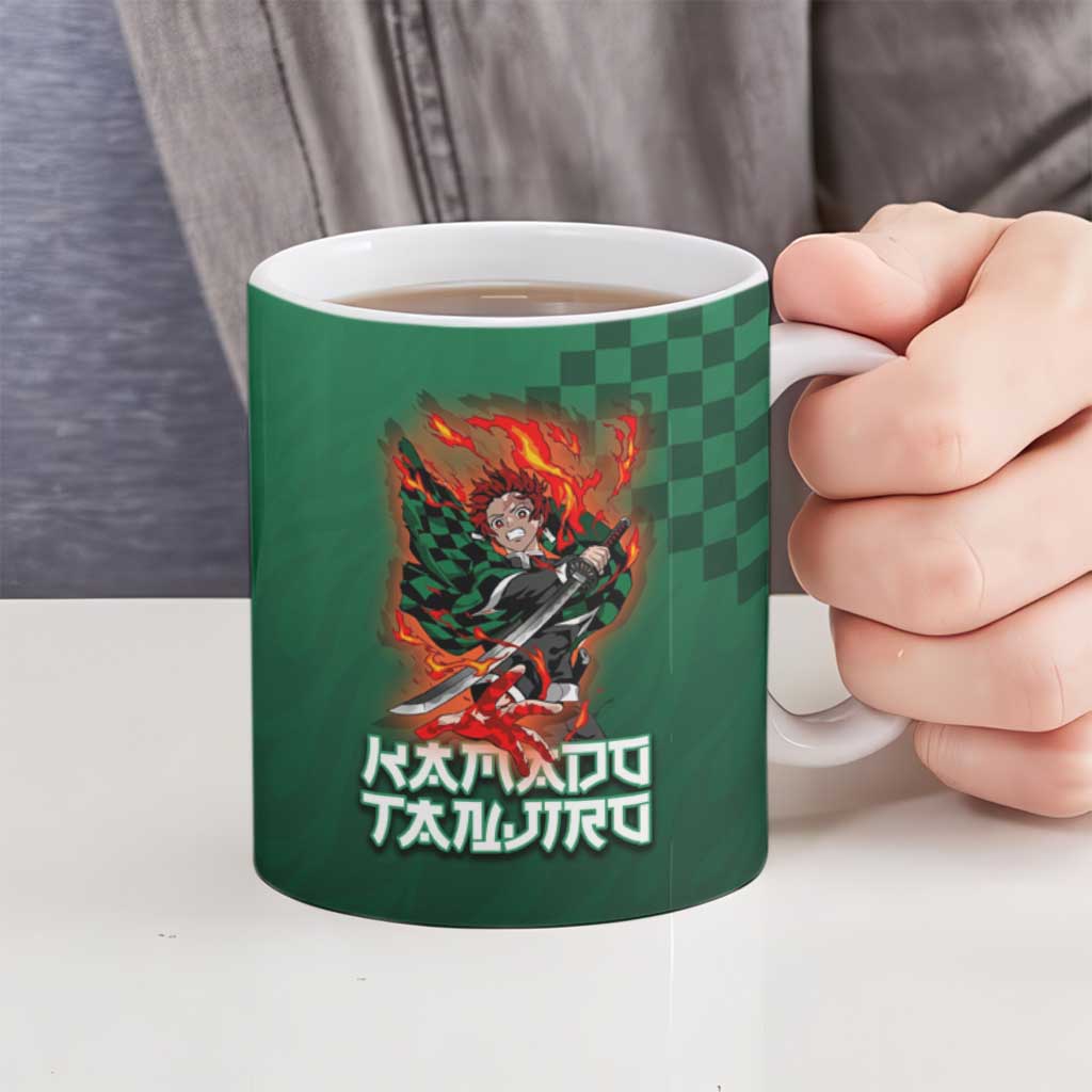Kamado Tanjiro Demon Slayer Ceramic Mug Flame Burst Anime Checkered Style