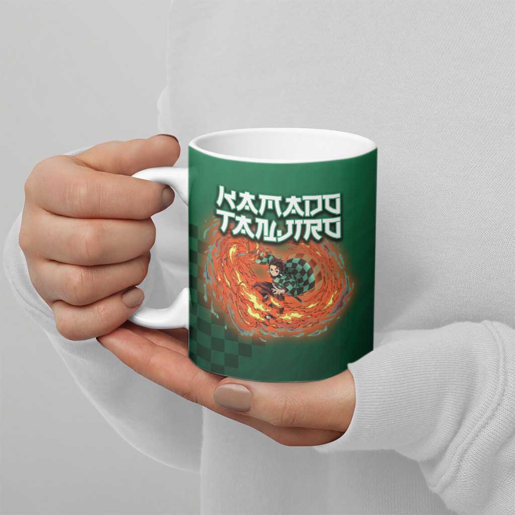 Kamado Tanjiro Demon Slayer Ceramic Mug Flame Burst Anime Checkered Style