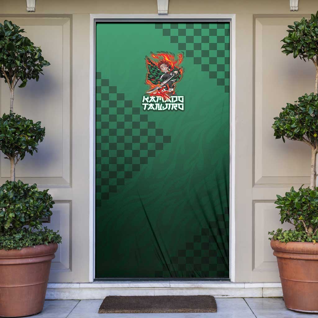 Kamado Tanjiro Demon Slayer Door Cover Flame Burst Anime Checkered Style