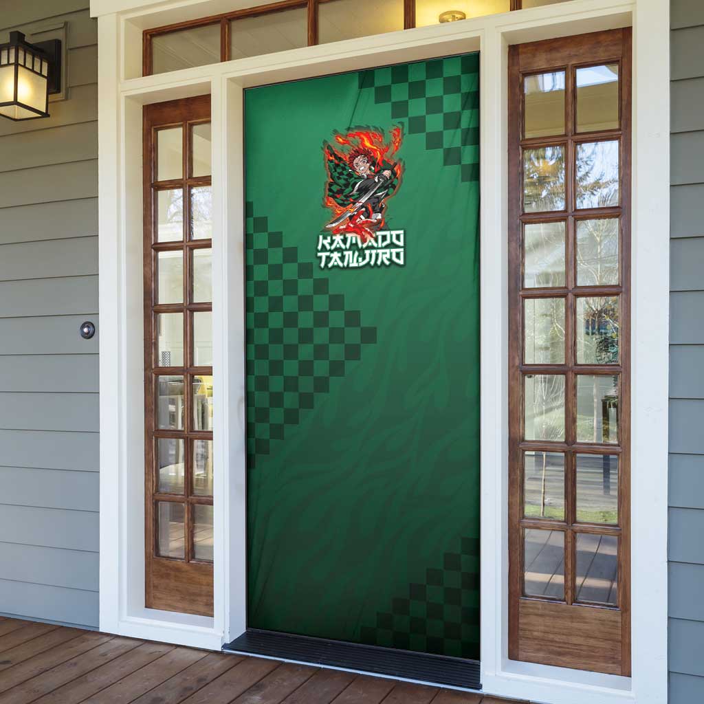 Kamado Tanjiro Demon Slayer Door Cover Flame Burst Anime Checkered Style