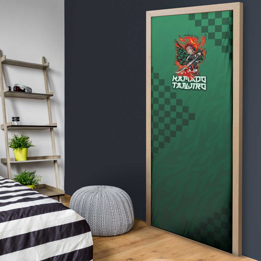 Kamado Tanjiro Demon Slayer Door Cover Flame Burst Anime Checkered Style
